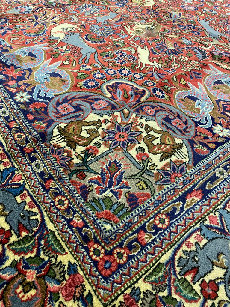 10 x 13.8 Exotic Quality Persian Bijar Rug Animal Hunting Pattern #F-6979
