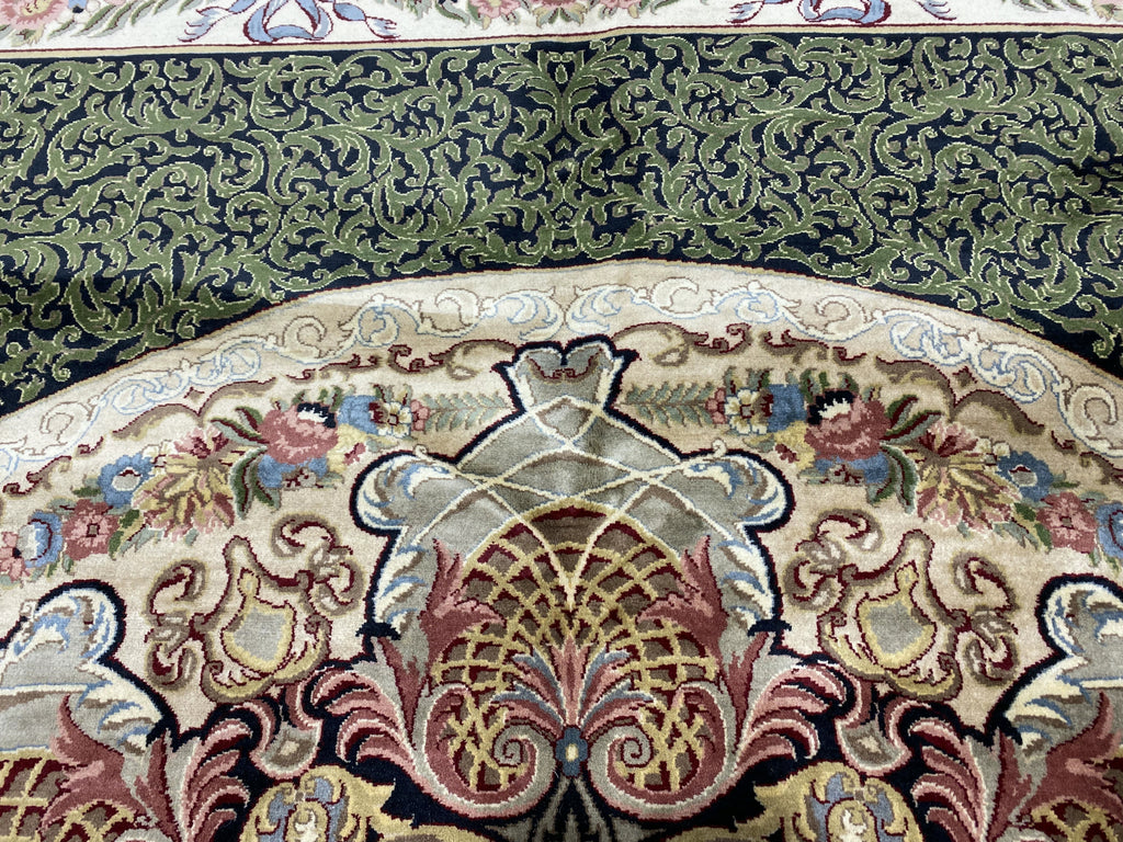 9.2 x 12.5 High Quality French Aubusson Savanerie Wool Rug 200 KPSI BLACK GREEN #F-6404