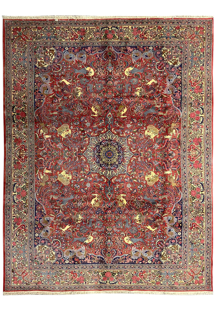10 x 13.8 Exotic Quality Persian Bijar Rug Animal Hunting Pattern