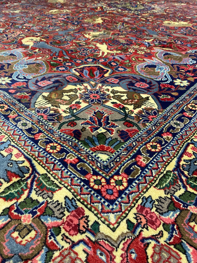 10 x 13.8 Exotic Quality Persian Bijar Rug Animal Hunting Pattern #F-6979