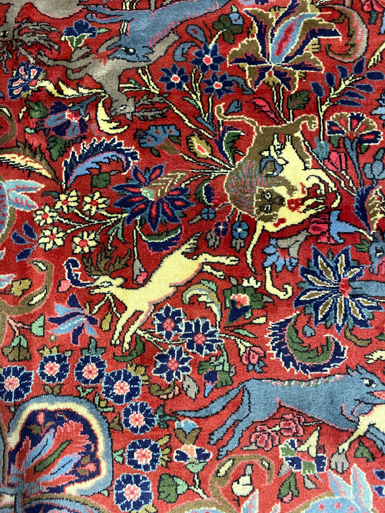 10 x 13.8 Exotic Quality Persian Bijar Rug Animal Hunting Pattern #F-6979