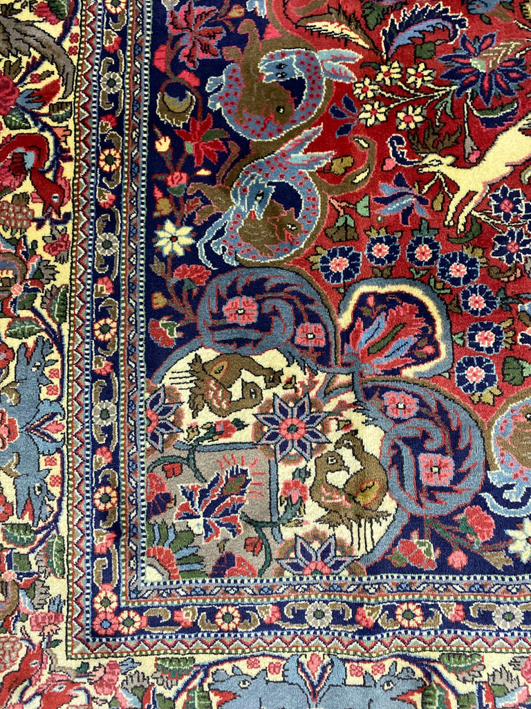 10 x 13.8 Exotic Quality Persian Bijar Rug Animal Hunting Pattern #F-6979