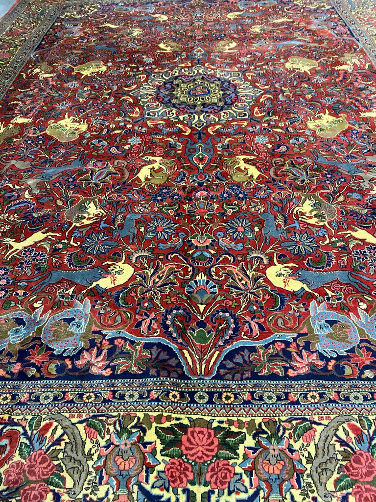 10 x 13.8 Exotic Quality Persian Bijar Rug Animal Hunting Pattern #F-6979