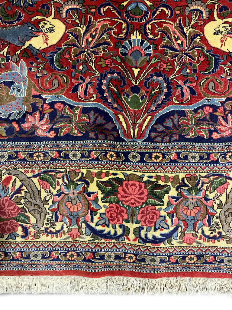 10 x 13.8 Exotic Quality Persian Bijar Rug Animal Hunting Pattern #F-6979