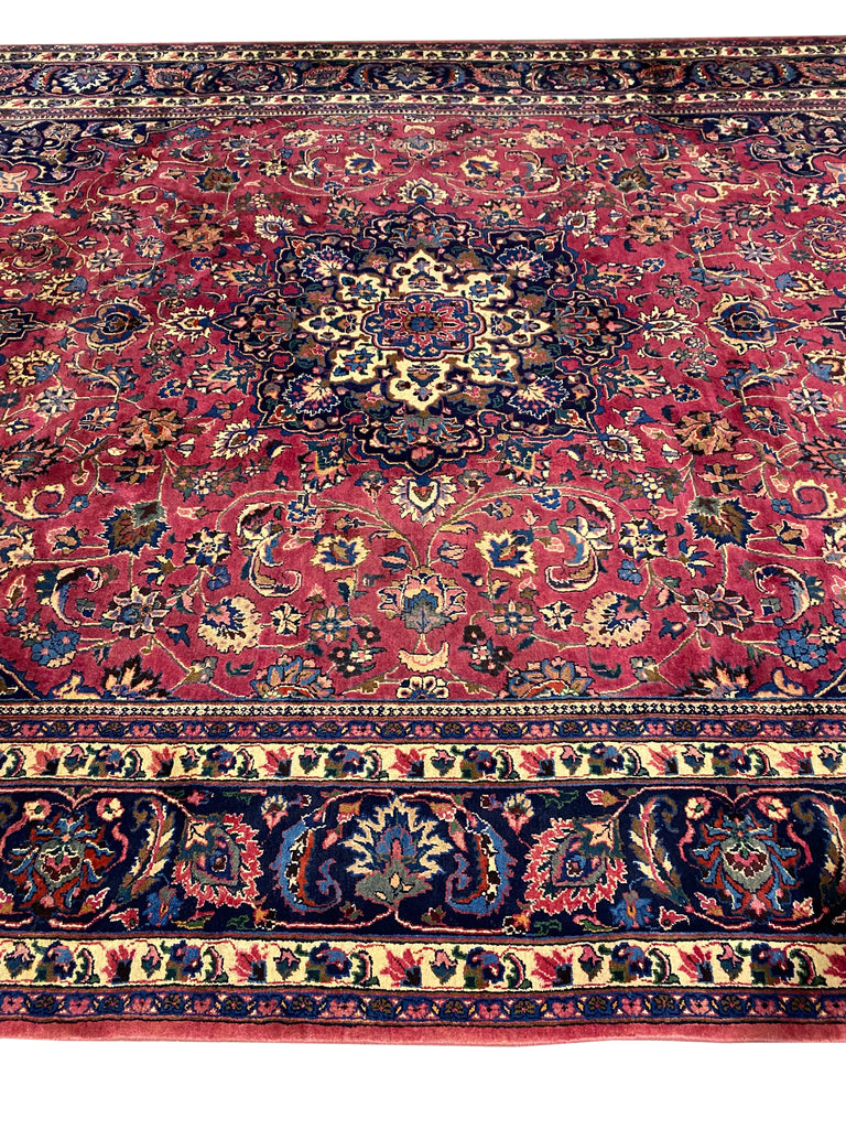 9.3 x 13.4 Signed Persian Pre Owned Mashad Rug 1980's #F-6987