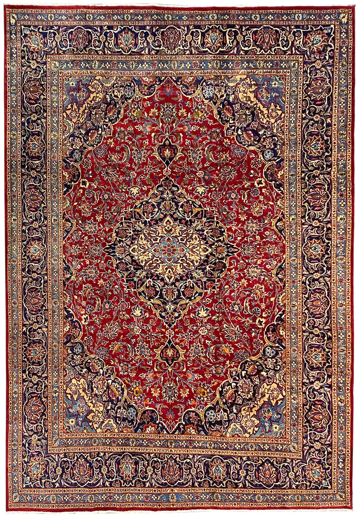 8 x 11.8 Genuine Persian Kashan Rug Classic Red Blue Traditional