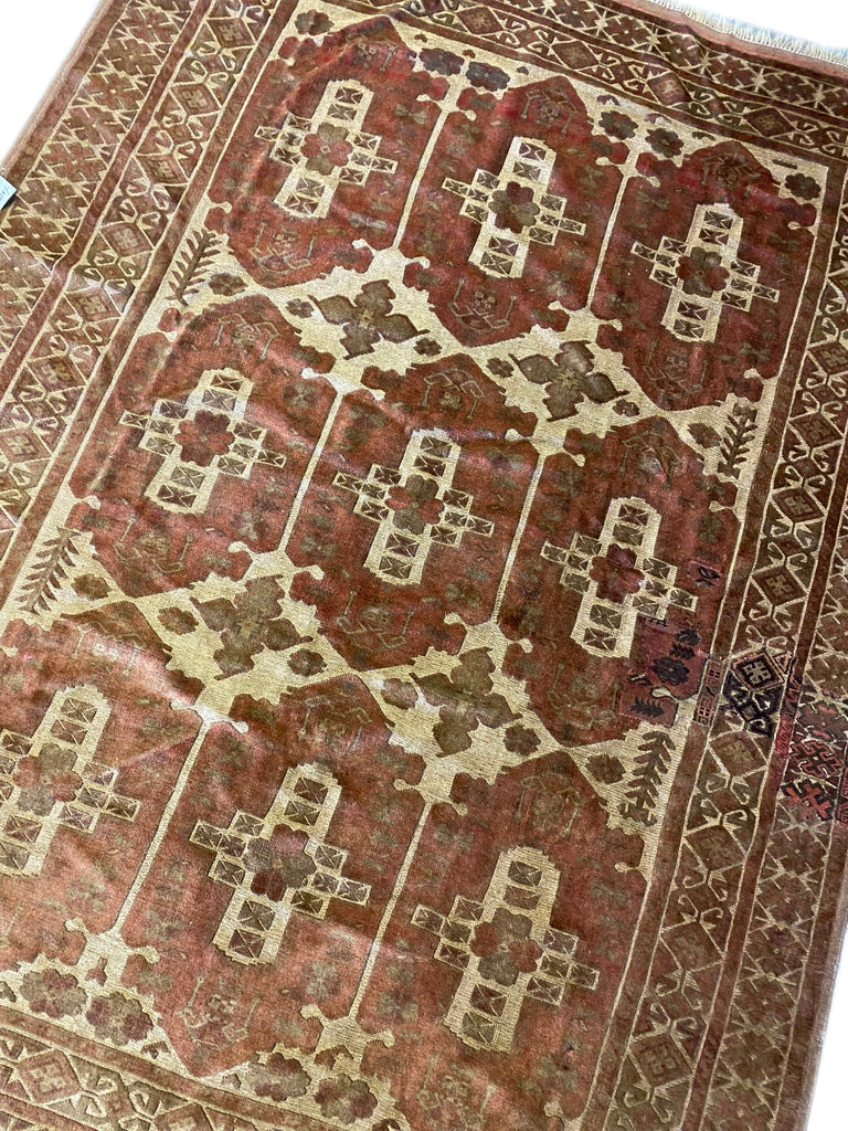 6.7 x 9 Old Afghan Tribal Rug Hand Art Craft Raised Wool Pile #S10-5754