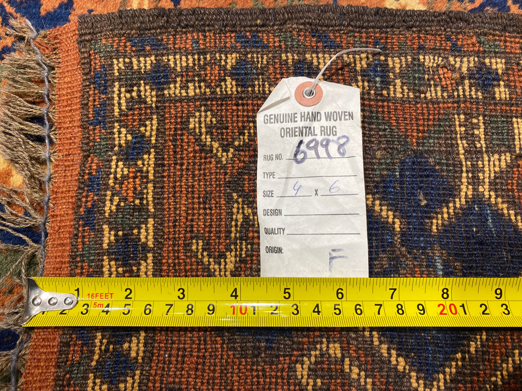 4 x 6 Dark Blue Afghan Handmade Wool Tribal Herat Rug #F-6998