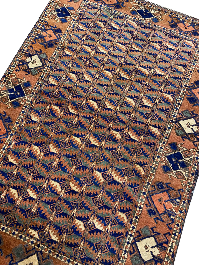 4 x 6 Dark Blue Afghan Handmade Wool Tribal Herat Rug 