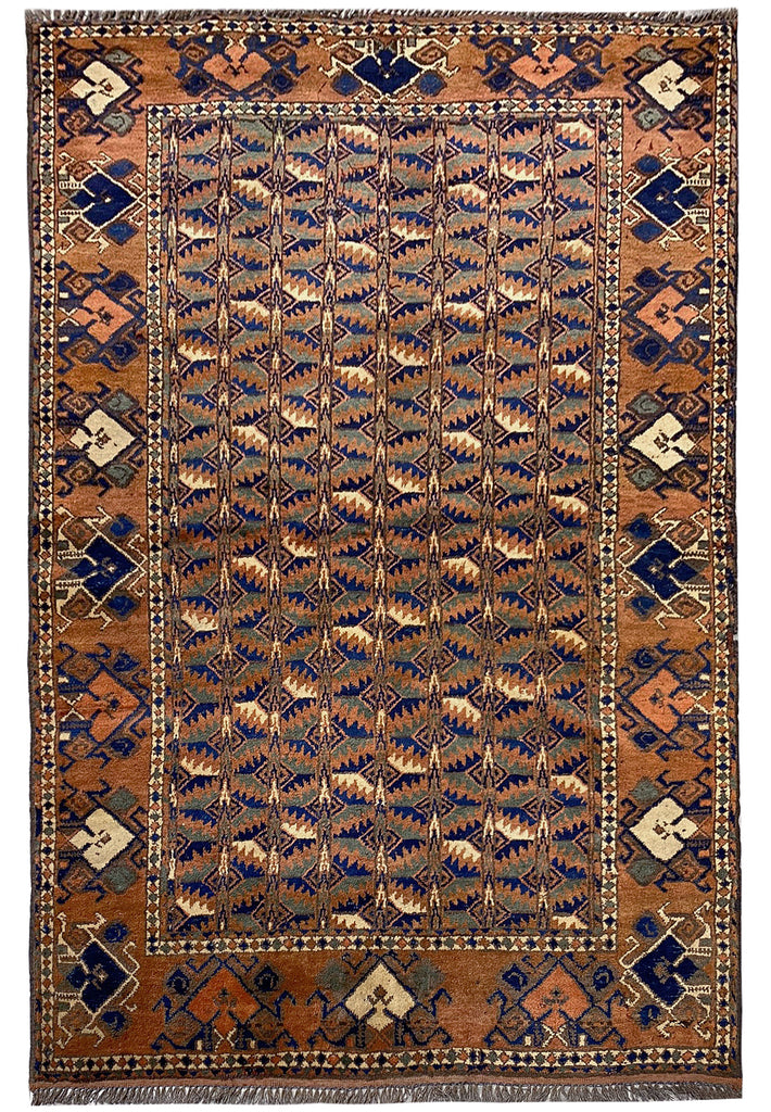 4 x 6 Dark Blue Afghan Handmade Wool Tribal Herat Rug 