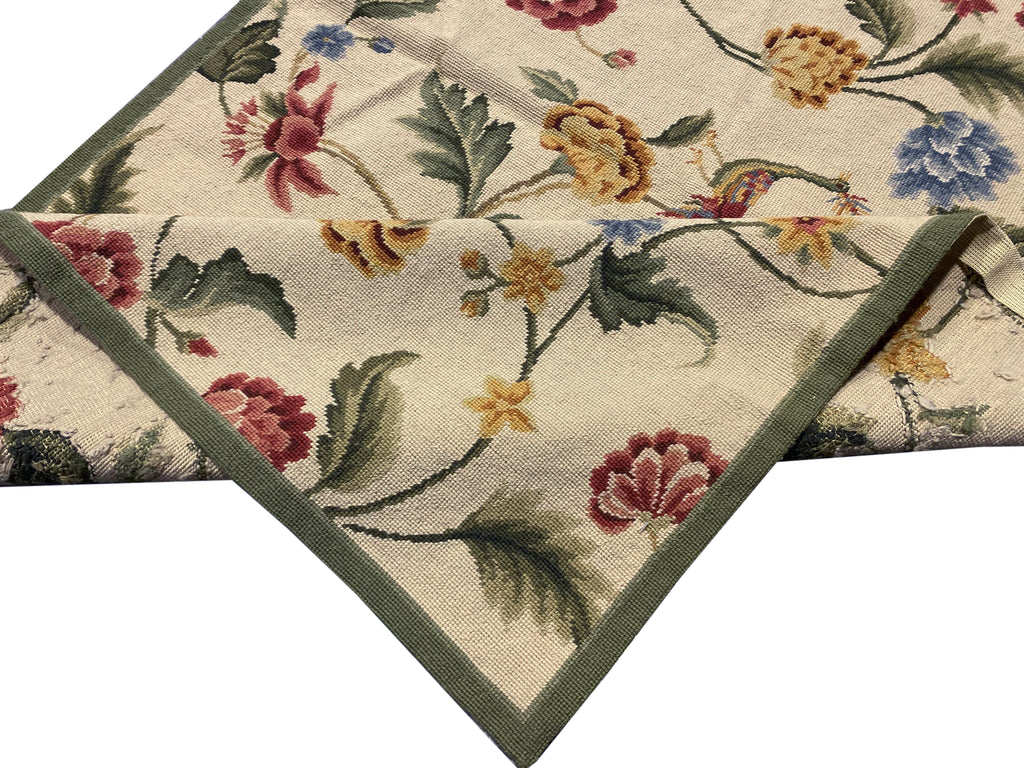 3 x 5 Floral Bird Peacock Beautiful Needle Point Rug #F-3002