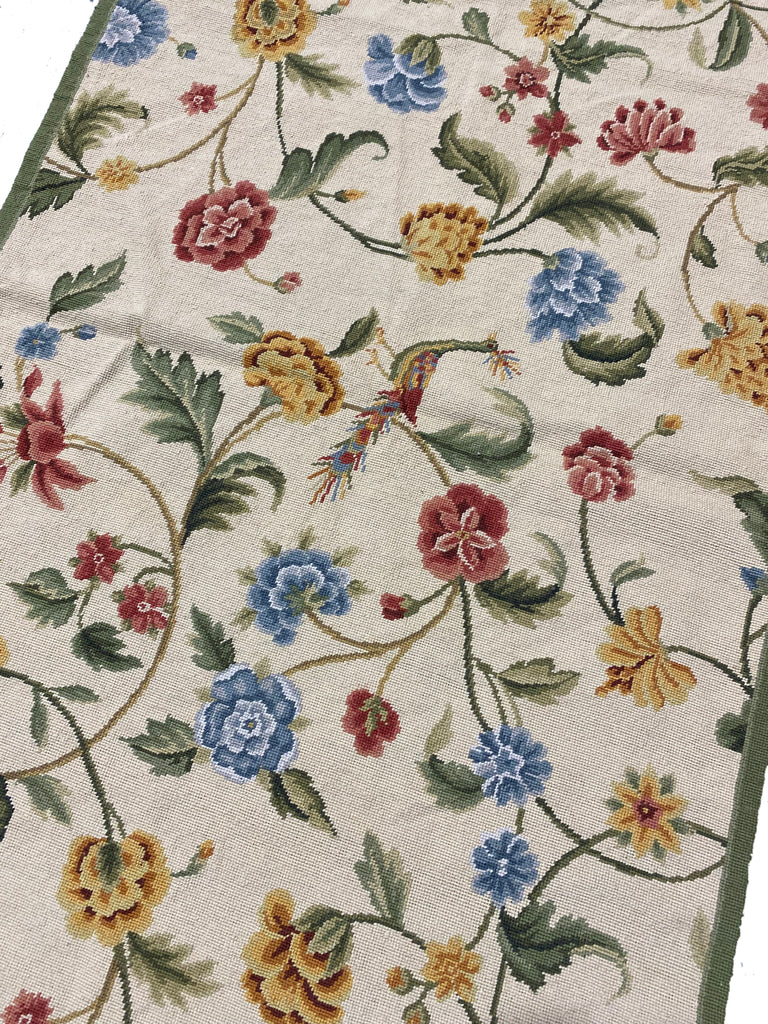 3 x 5 Floral Bird Peacock Beautiful Needle Point Rug 