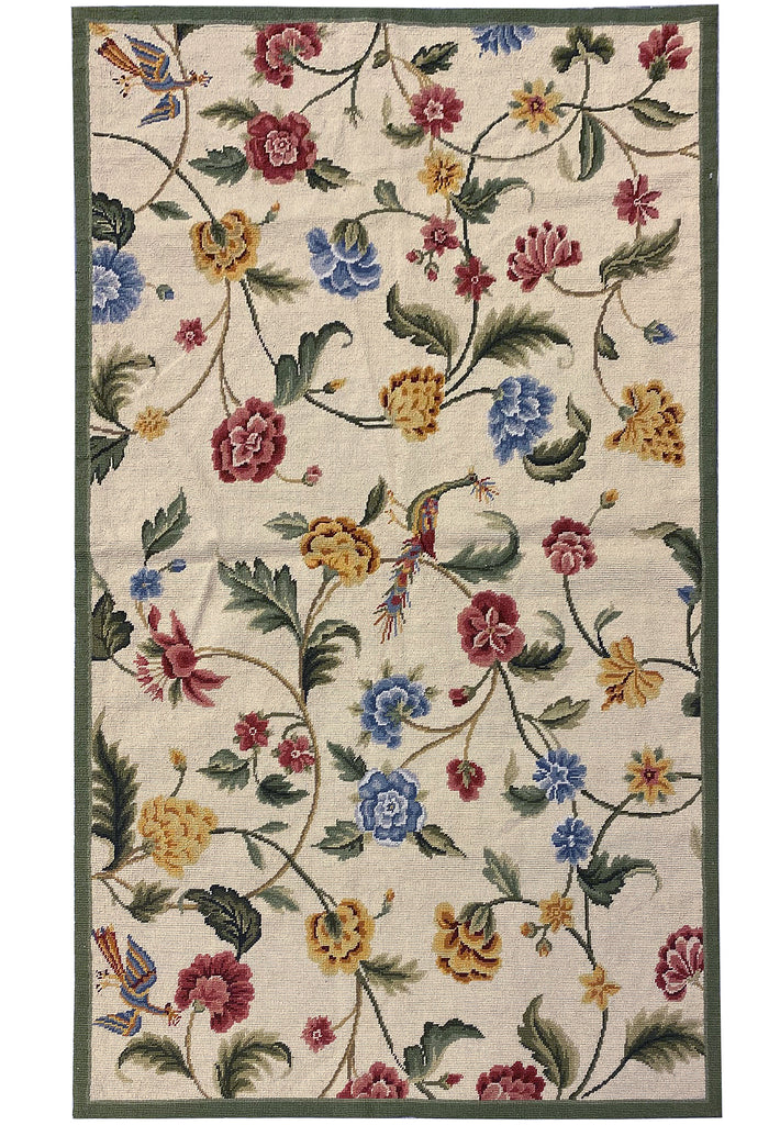 3 x 5 Floral Bird Peacock Beautiful Needle Point Rug 