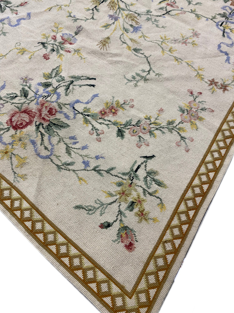 4 x 6 Handmade 	No Pile- Flat Tapestry Weave Pile Needle Point Floral Rug #F-3003
