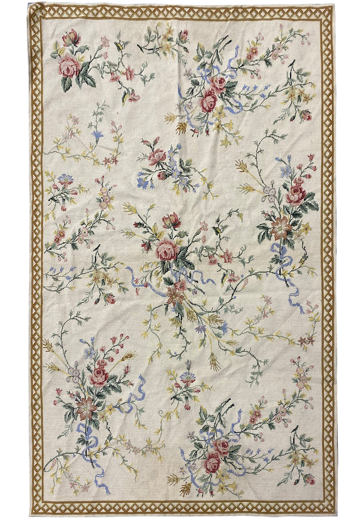4 x 6 Handmade 	No Pile- Flat Tapestry Weave Pile Needle Point Floral Rug