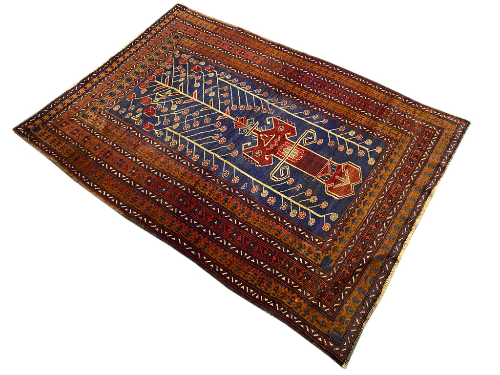 4.6 x 6.4 Navy Blue Baluchi Floral Rug 76627