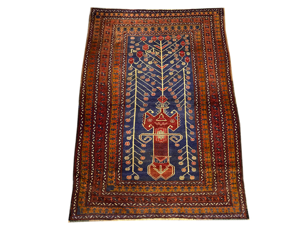 4.6 x 6.4 Navy Blue Baluchi Floral Rug 76627