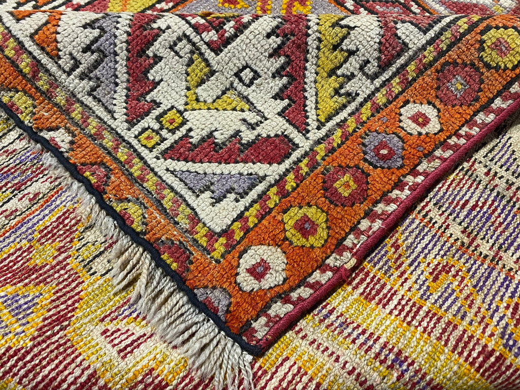3.4 x 6 Traditional Persian Kordistan Geometric Handmade Wool Rug Yellow Gold #F-23359