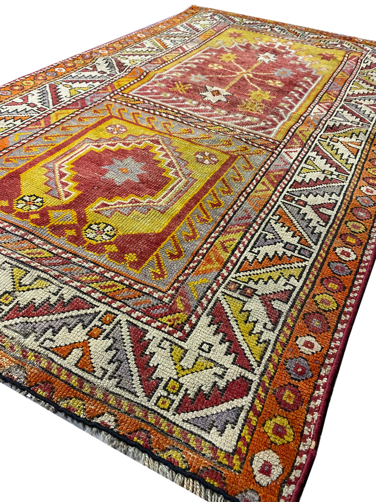 3.4 x 6 Traditional Persian Kordistan Geometric Handmade Wool Rug Yellow Gold #F-23359