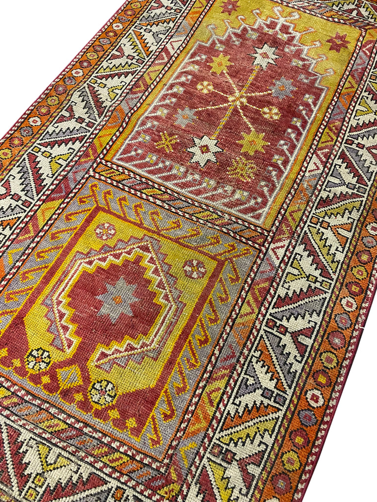3.4 x 6 Traditional Persian Kordistan Geometric Handmade Wool Rug Yellow Gold #F-23359