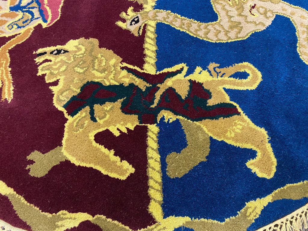 5 x 5  Circular Carousel Animal Rug - Vibrant Four-Quadrant Carnival Medallion Round Carpet #PIX-16170