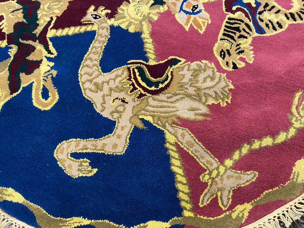 5 x 5  Circular Carousel Animal Rug - Vibrant Four-Quadrant Carnival Medallion Round Carpet #PIX-16170