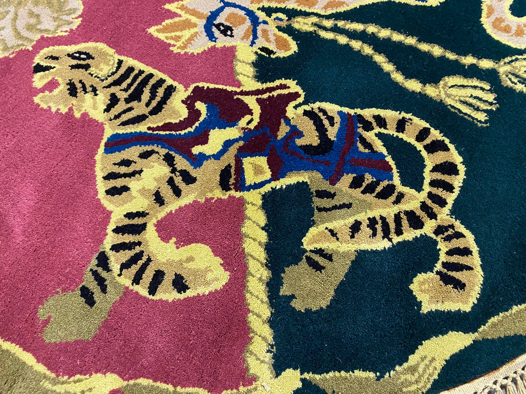 5 x 5  Circular Carousel Animal Rug - Vibrant Four-Quadrant Carnival Medallion Round Carpet #PIX-16170