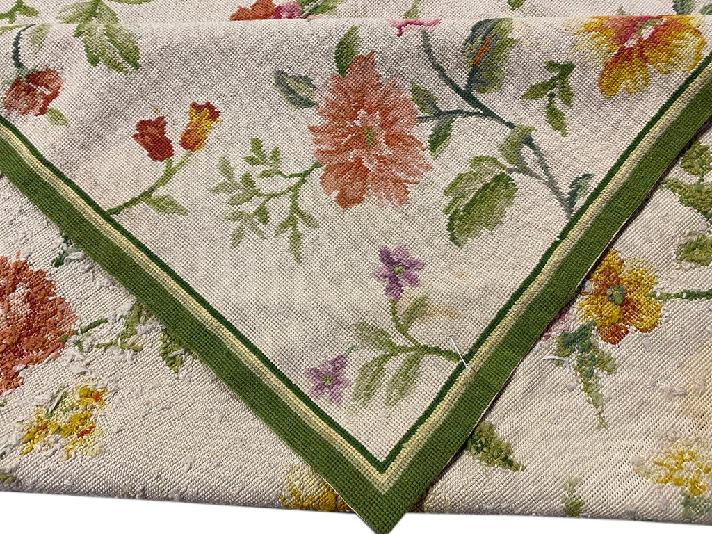 6 x 9 English Floral Handmade Needle Point Rug #F-3010