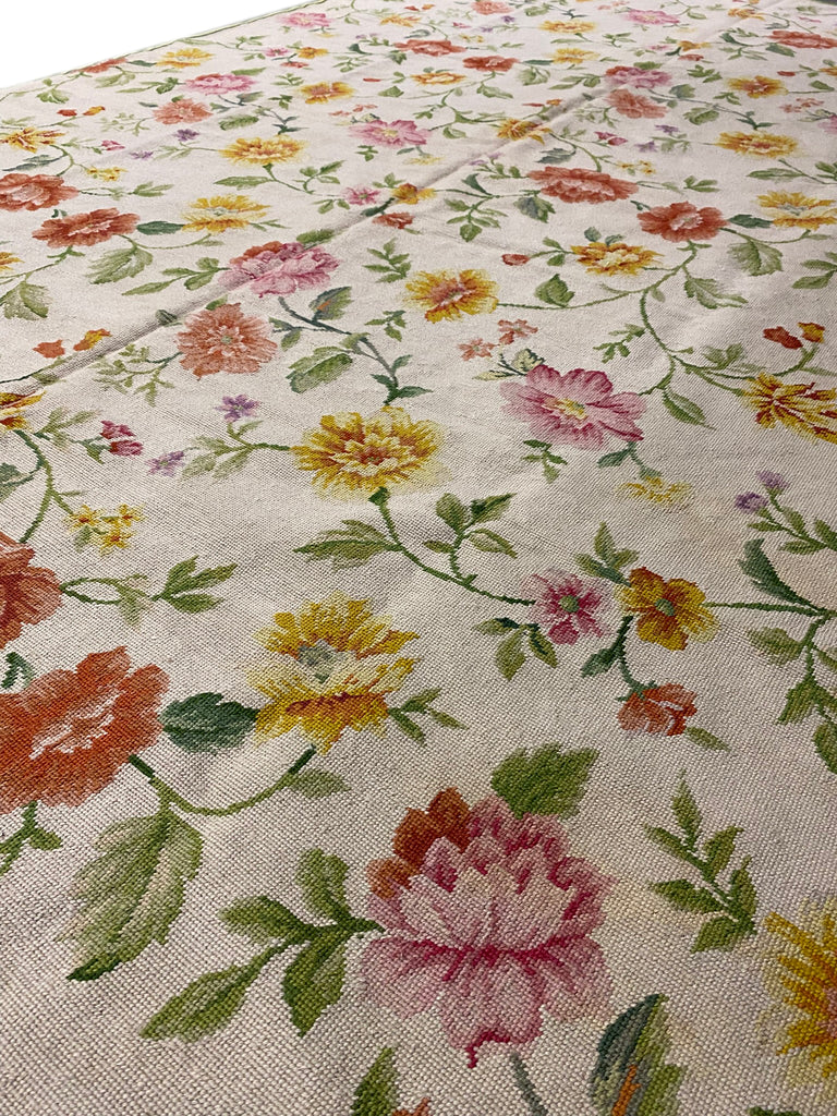 6 x 9 English Floral Handmade Needle Point Rug #F-3010
