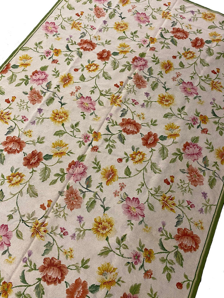 6 x 9 English Floral Handmade Needle Point Rug