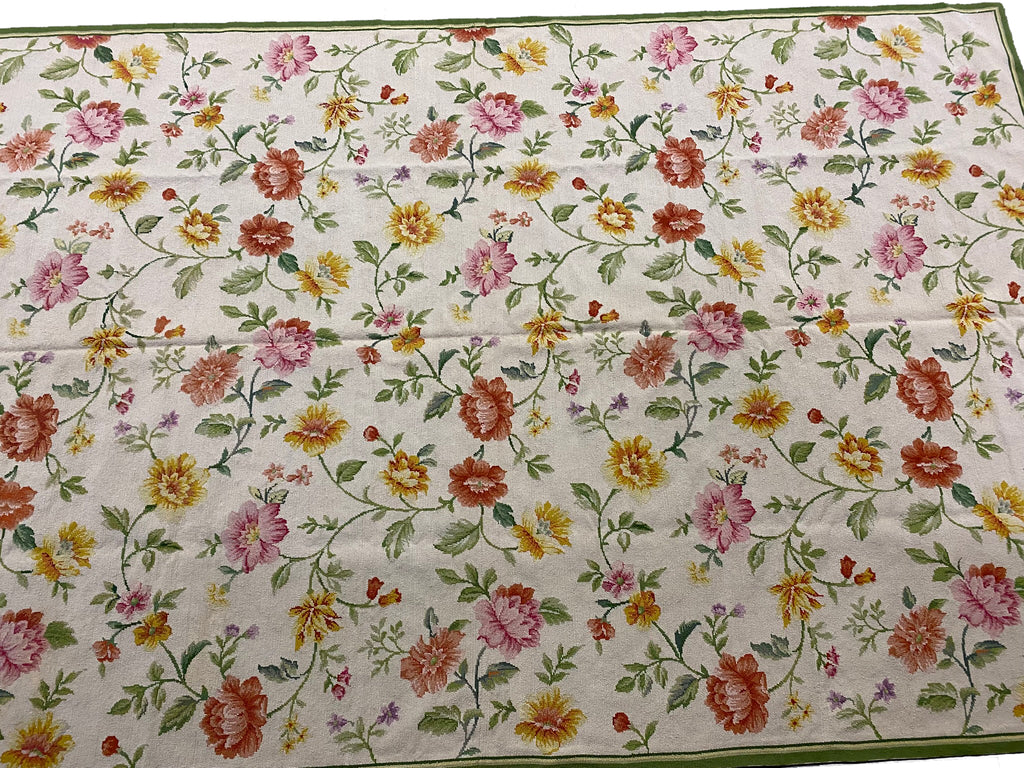 6 x 9 English Floral Handmade Needle Point Rug #F-3010