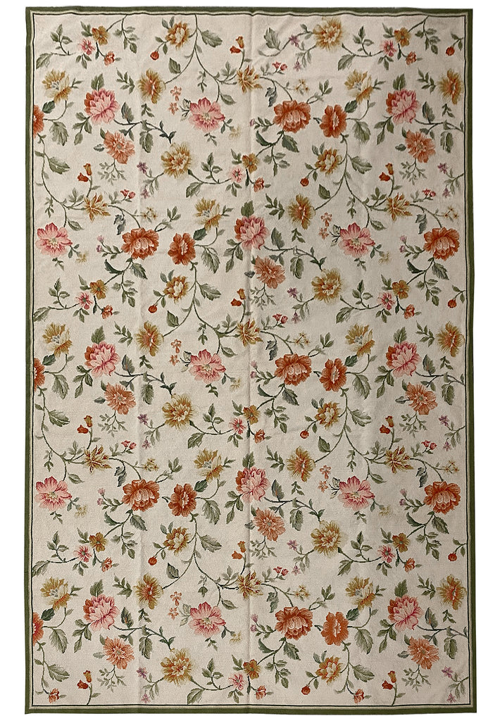 6 x 9 English Floral Handmade Needle Point Rug