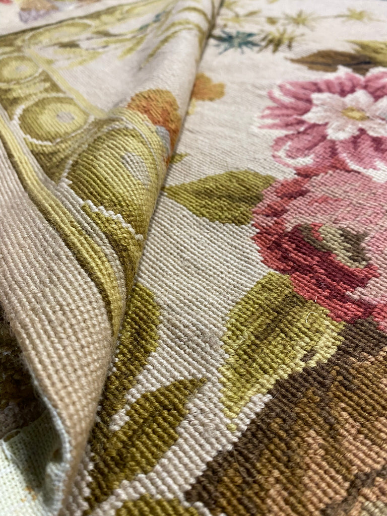 5.5 x 8.5 Peacock Floral Good Luck Needle Point Rug HANDMADE #F-3011