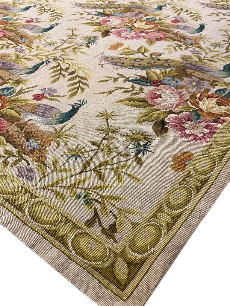 5.5 x 8.5 Peacock Floral Good Luck Needle Point Rug HANDMADE #F-3011