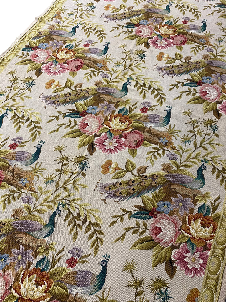 5.5 x 8.5 Peacock Floral Good Luck Needle Point Rug HANDMADE #F-3011