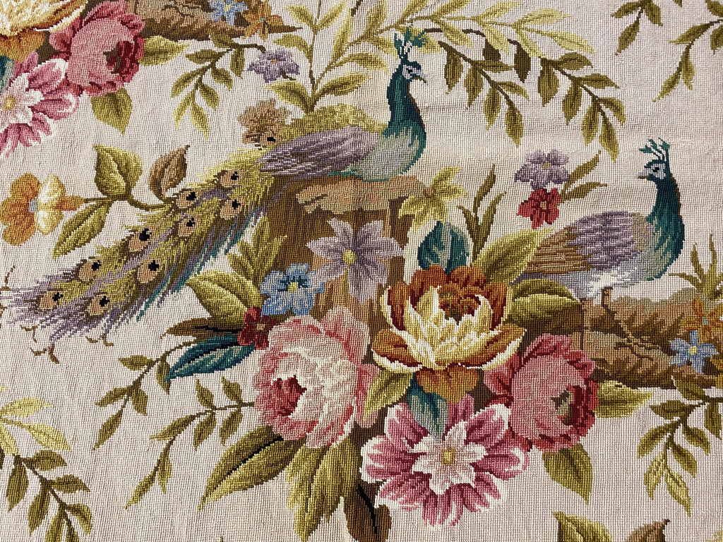 5.5 x 8.5 Peacock Floral Good Luck Needle Point Rug HANDMADE #F-3011