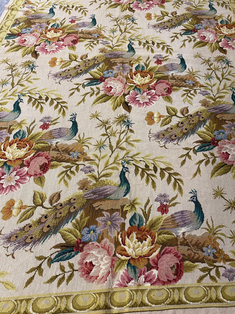 5.5 x 8.5 Peacock Floral Good Luck Needle Point Rug HANDMADE #F-3011