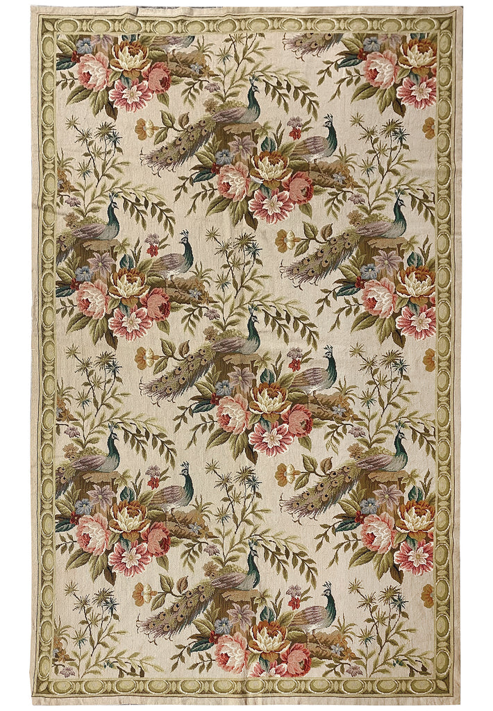 5.5 x 8.5 Peacock Floral Good Luck Needle Point Rug HANDMADE 