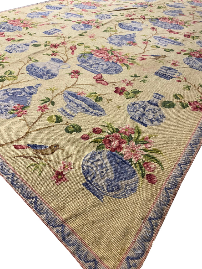 6 x 9 Wase Birds Flowers Handmade Needle Point Rug #F-3012
