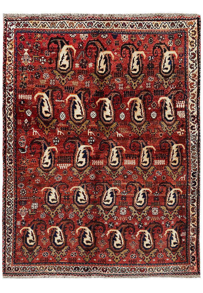 4.9 x 6 Hand-Knotted Botteh Paiely Persian Qashqai Rug