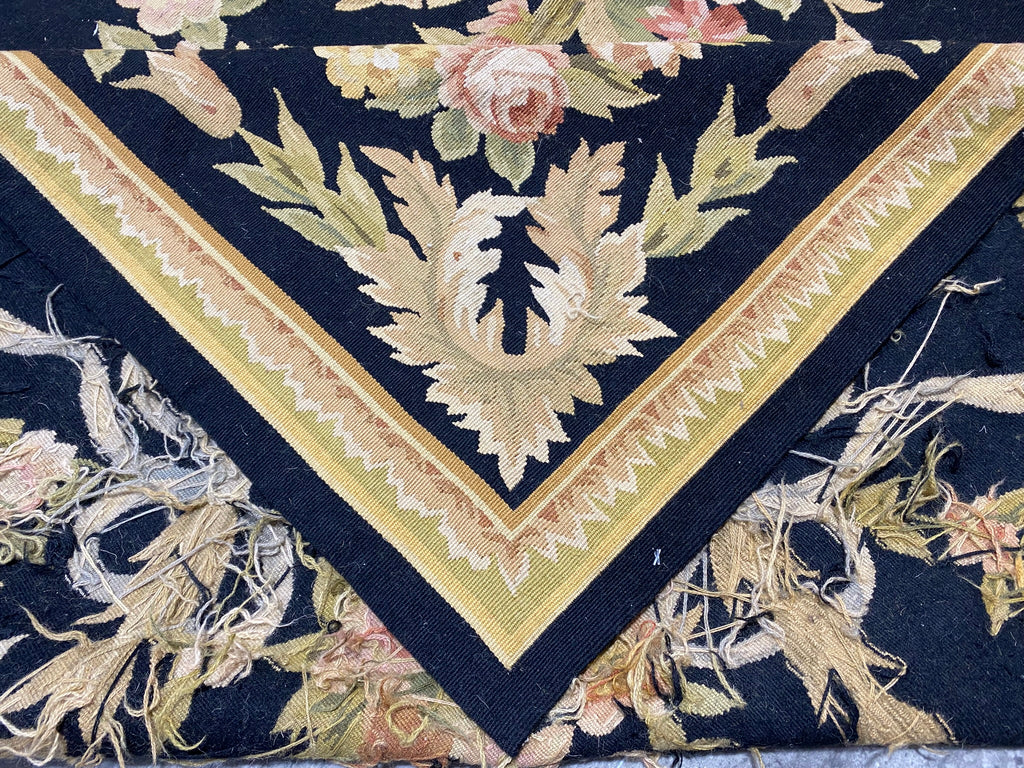 6 x 9 BLACK French Aubusson Needle Point Rug #F-3016