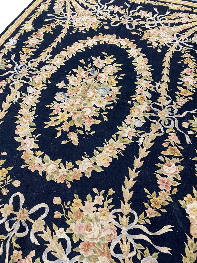 6 x 9 BLACK French Aubusson Needle Point Rug #F-3016