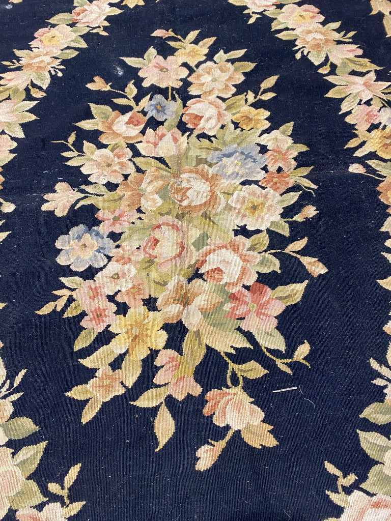 6 x 9 BLACK French Aubusson Needle Point Rug #F-3016