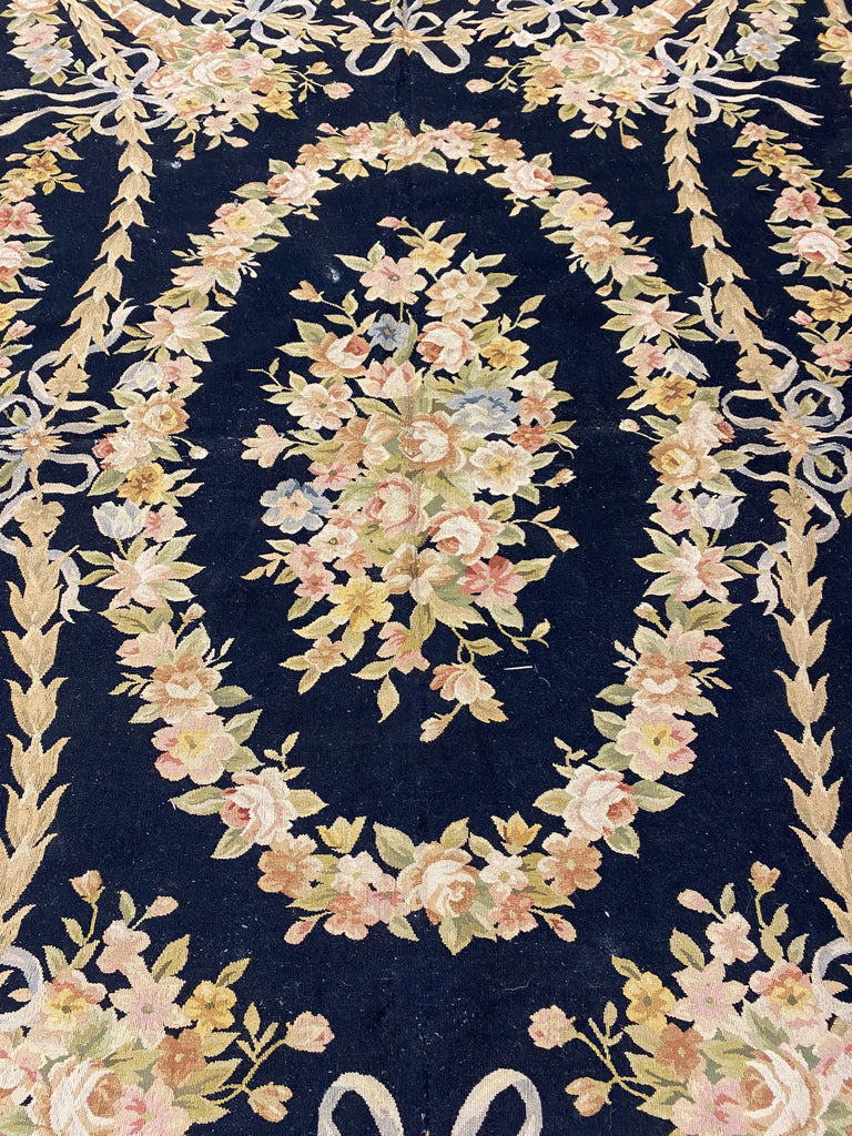6 x 9 BLACK French Aubusson Needle Point Rug #F-3016