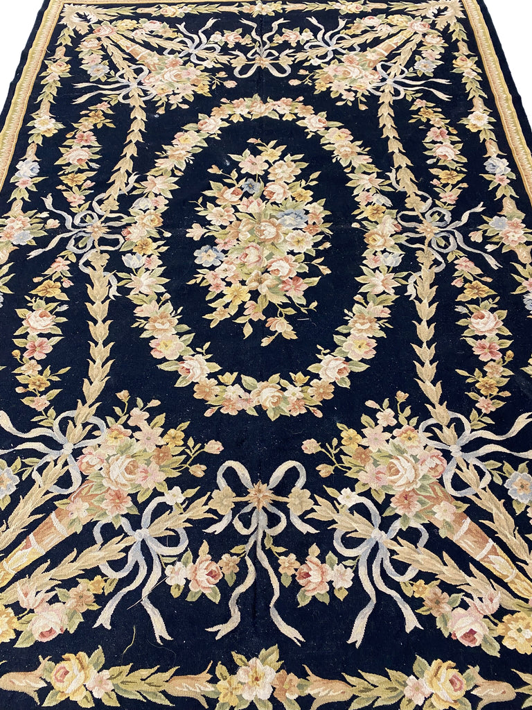 6 x 9 BLACK French Aubusson Needle Point Rug