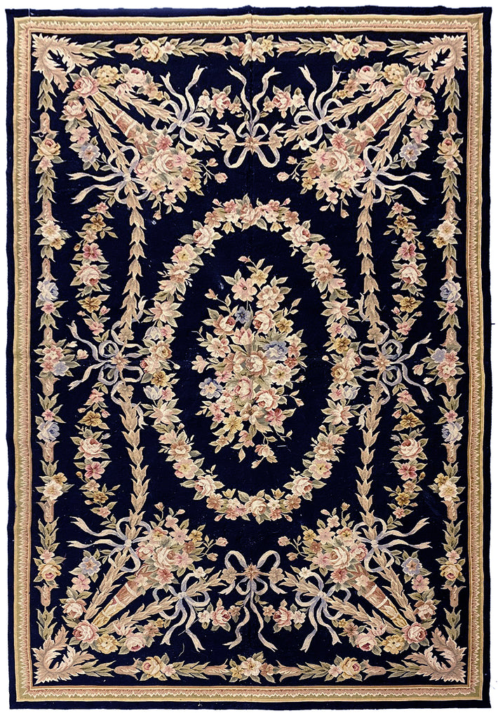 6 x 9 BLACK French Aubusson Needle Point Rug