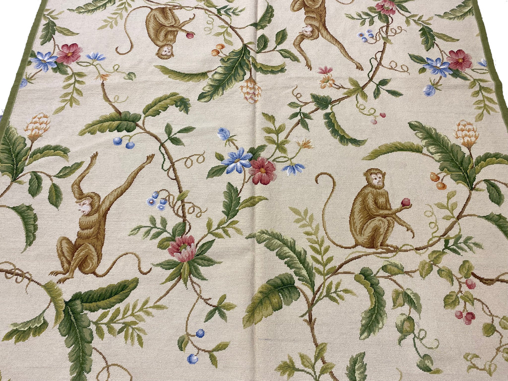 6 x 9 Monkey Pattern Decorative Handmade Needle Point Tapestry Rug #F-3017