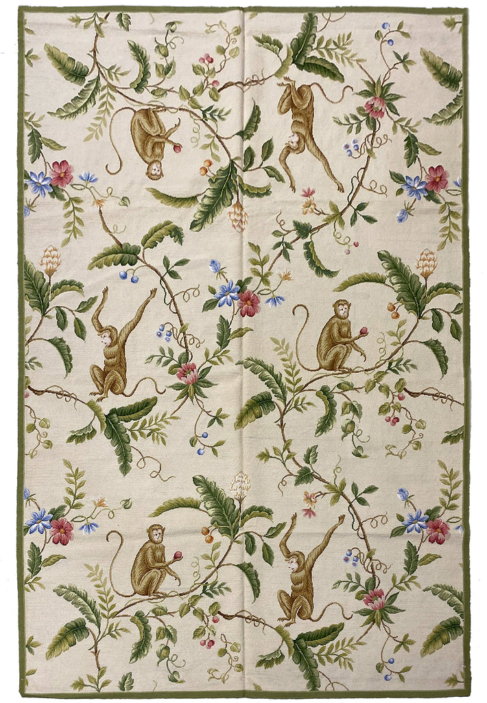 6 x 9 Monkey Pattern  Decorative Handmade Needle Point Tapestry Rug 