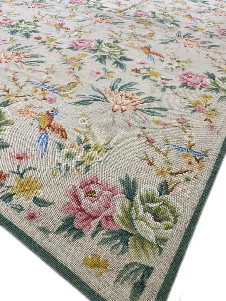 6 x 9 BIRDS French FLORAL Handmade Needle Point Tapestry Rug #F-3018