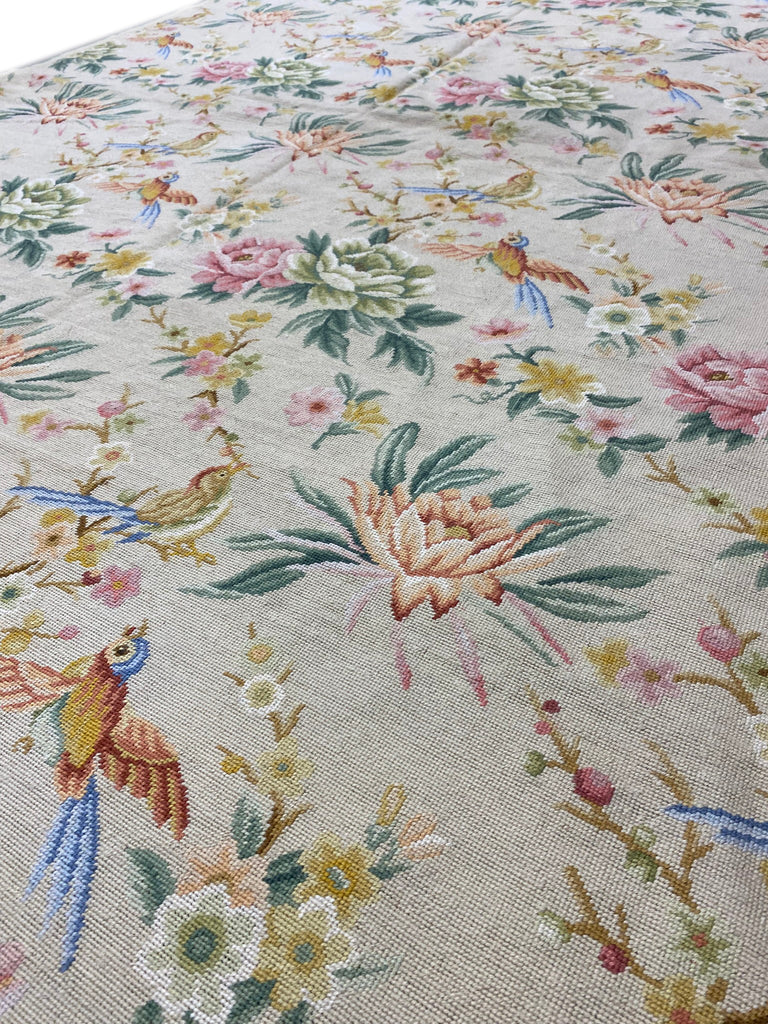 6 x 9 BIRDS French FLORAL Handmade Needle Point Tapestry Rug #F-3018